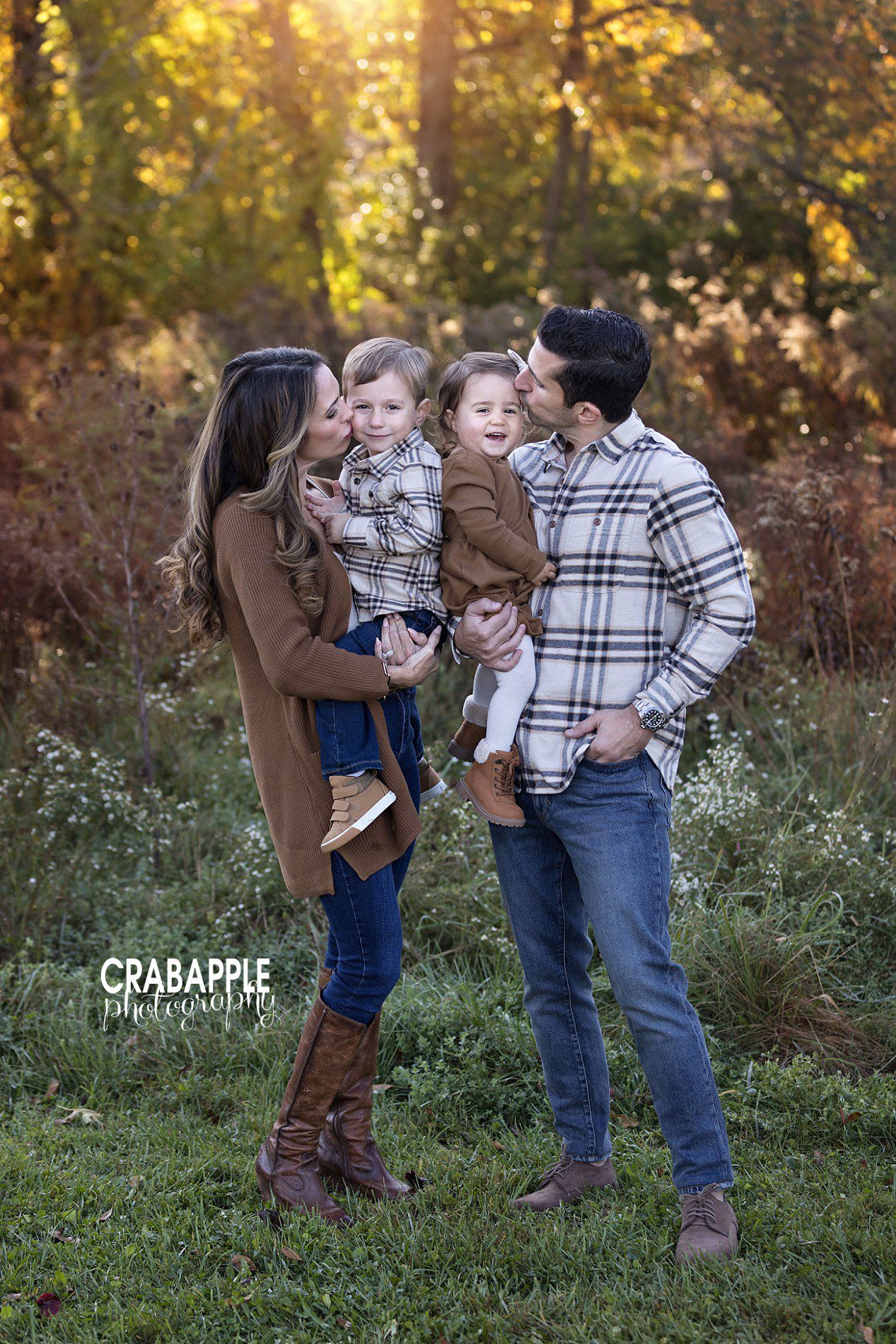 Hug and kisses family portraits in fall colors