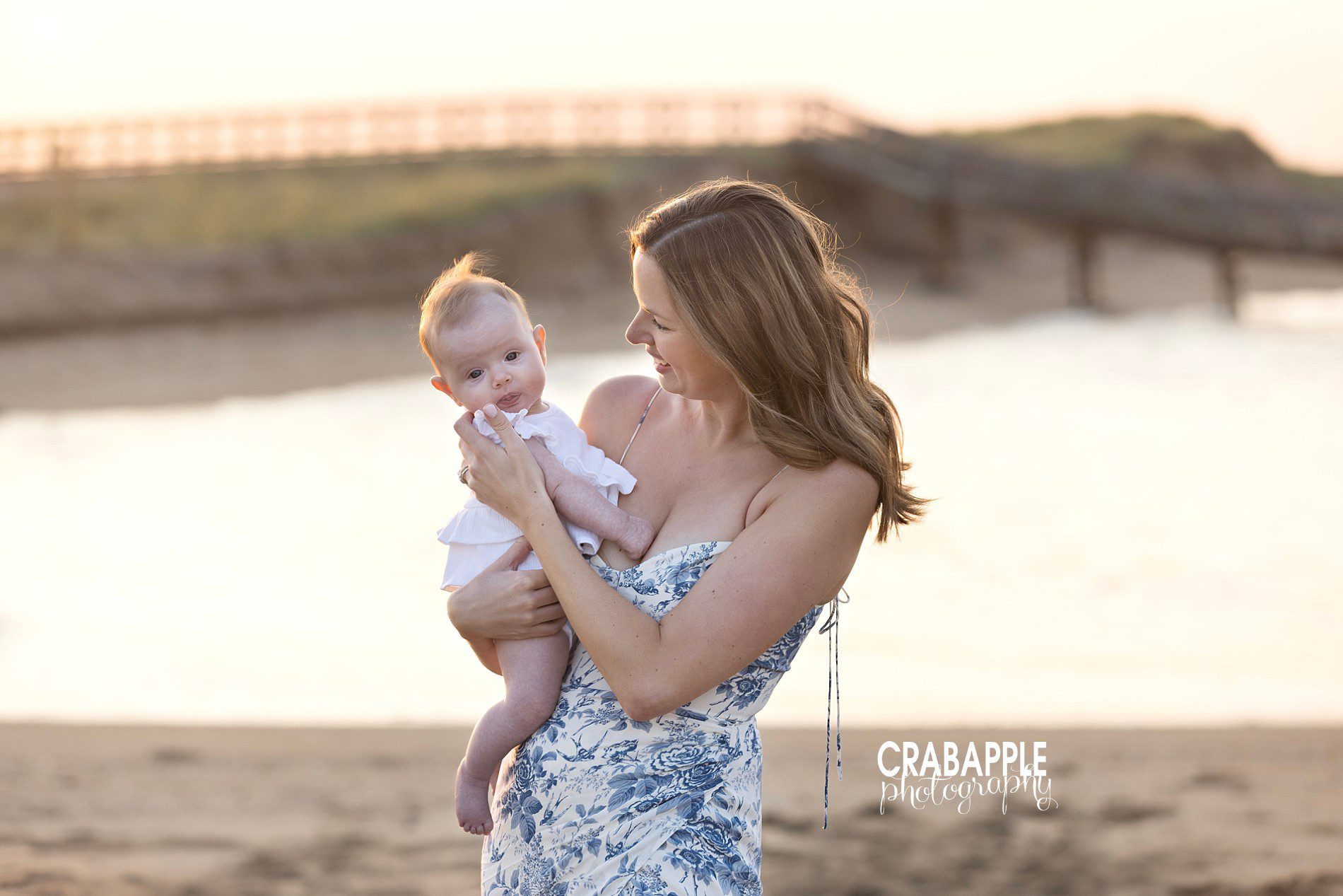 Mother and baby photos at beach, adaptable for fall outdoor setting