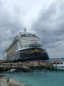 Disney Cruise ship with Mickey Mouse ears funnel