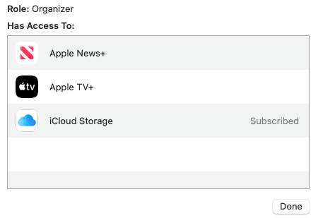 Screenshot of Apple ID subscriptions showing active Apple TV+ and Apple News subscriptions for the account holder.