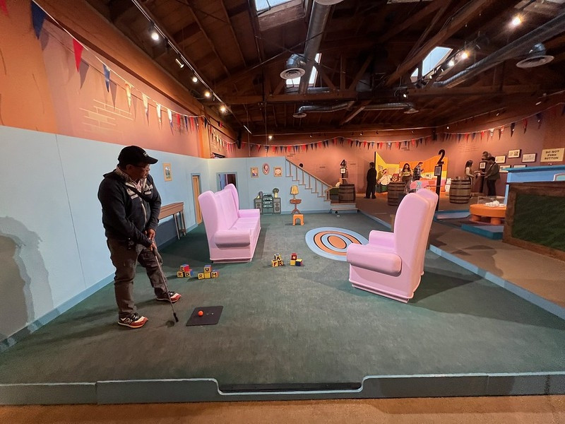 Jeff Ranjo starting on Hole 1, the Griffin family living room at Family Guy Giggity Golf