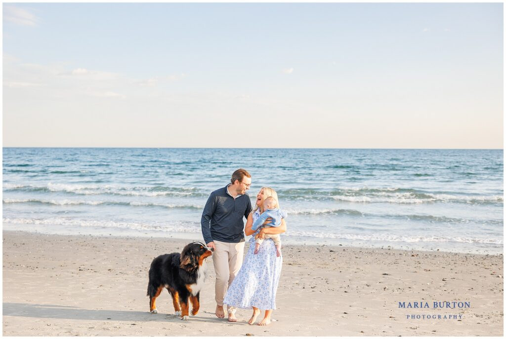 bernese mountain dog loves family at beach 