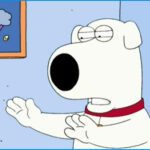Brian Griffin, the sophisticated family dog from Family Guy, looking contemplative, possibly hinting at his vulnerability and potential departure as decided by the Family Guy maker.