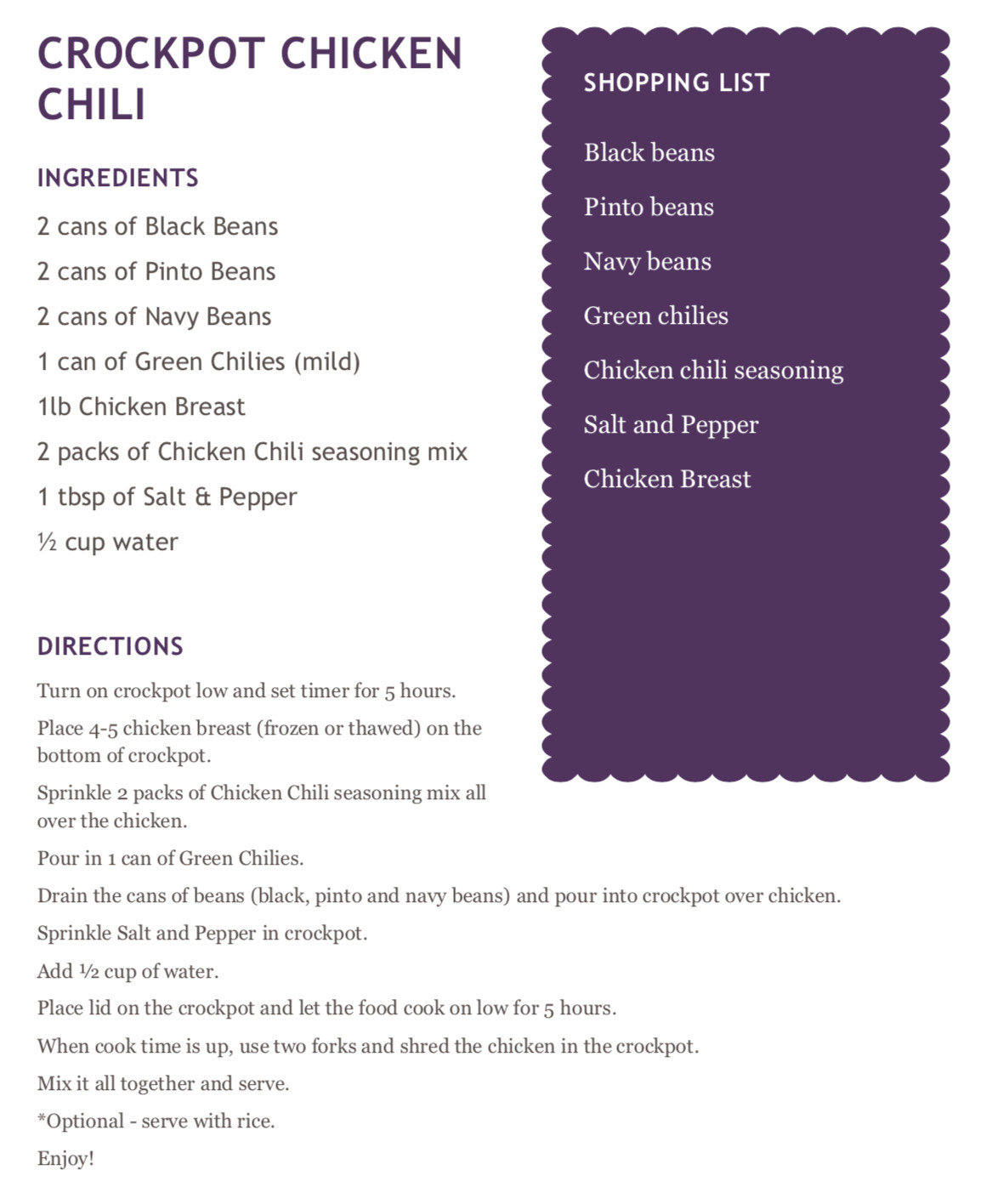 Chicken chili recipe title