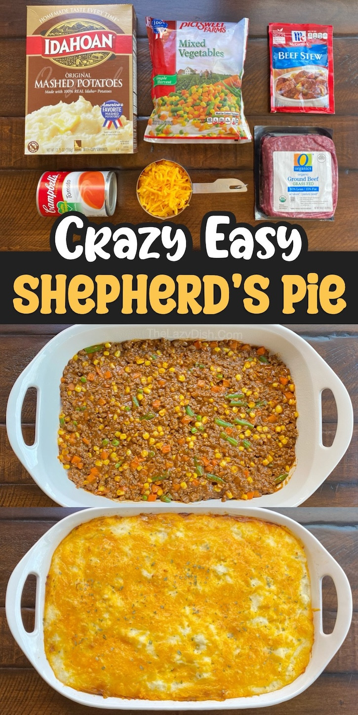 A comforting lazy day shepherd's pie casserole, showcasing the mashed potato topping and savory ground beef filling, a classic and hearty family meal.