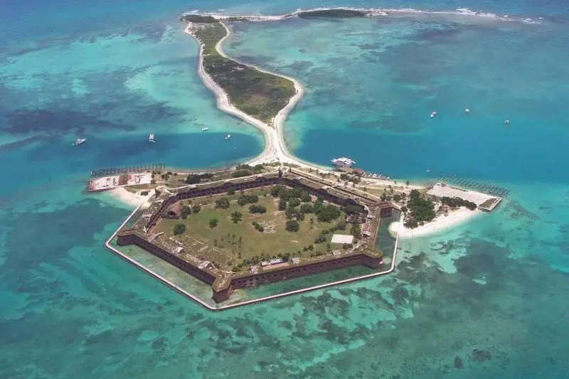 Dry Tortugas National Park with historic fort and turquoise waters