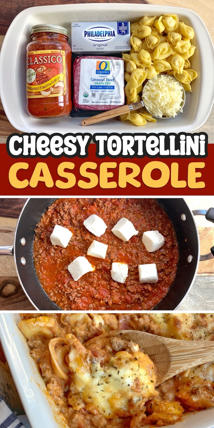 A tempting baked tortellini casserole with meat sauce, featuring cheesy tortellini and rich meat sauce, a popular and easy Italian-inspired dinner.