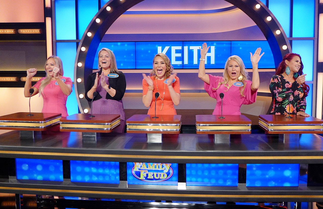 The Keith Family engaged in a Family Feud game round with Steve Harvey hosting