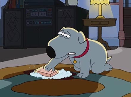 Stewie in his shrinking spaceship, embarking on his anti-sperm mission