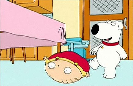 Stewie looking menacing, hinting at his violent outburst