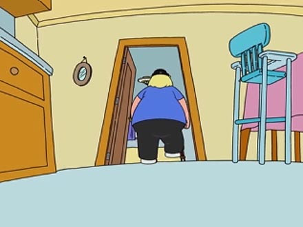 Stewie with his mind control device aiming at Chris