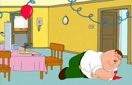 Stewie looking mischievous, hinting at his multiple evil deeds in the episode