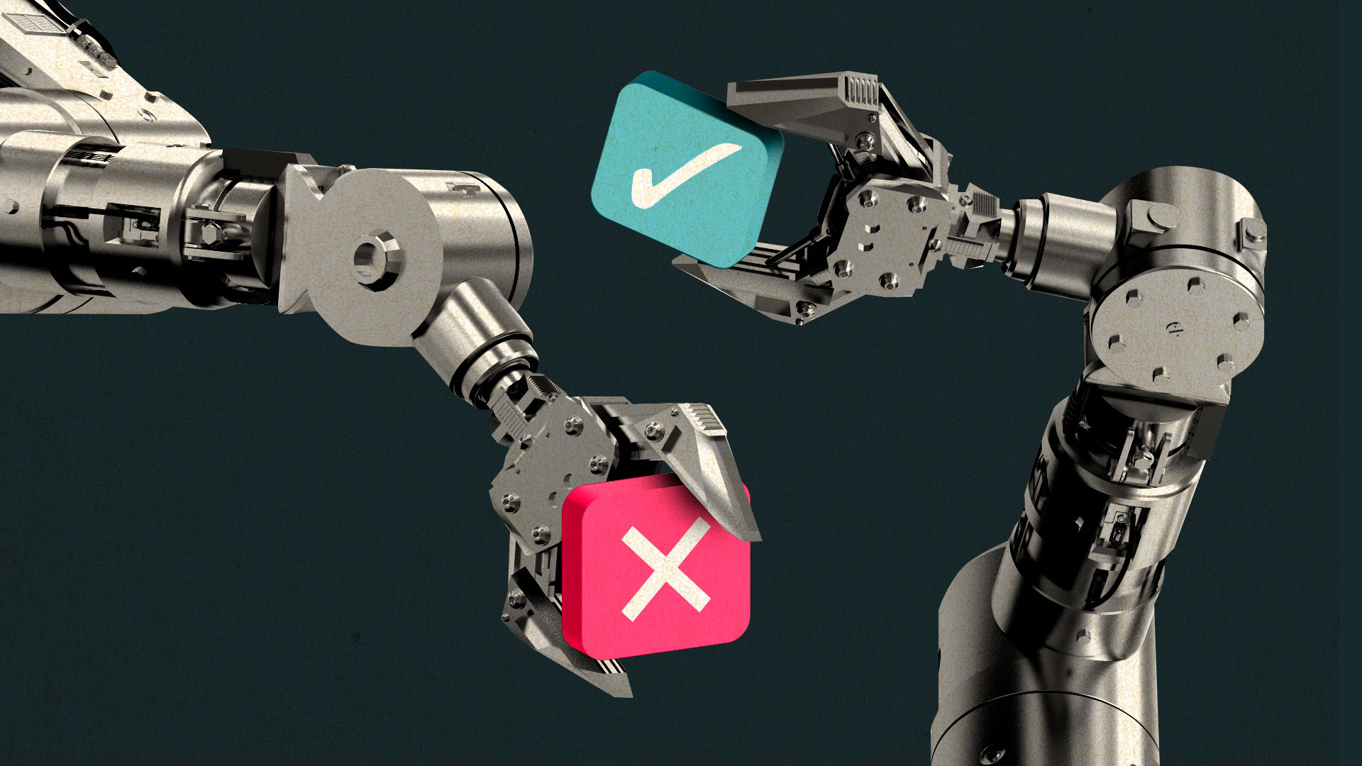 Robotic arms holding social media like icons representing AI licensing and training
