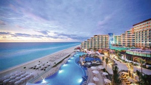 Hard Rock Hotel Cancun beachfront with iconic branding