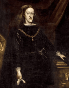 Charles II of Spain, a member of the inbred royal family, prominently displays the Habsburg jaw, a physical trait linked to generations of consanguineous marriages.