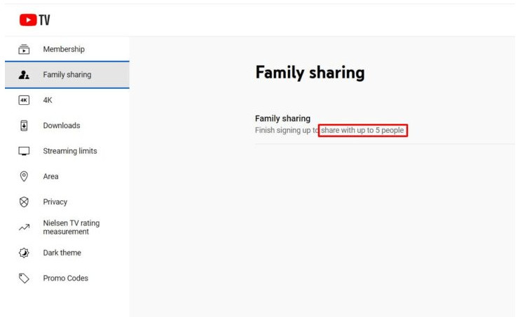 YouTube TV Family Sharing settings