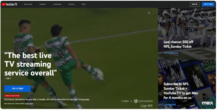 YouTube TV website login