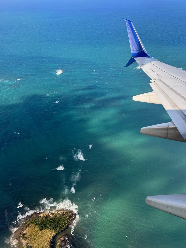 Aerial view of Puerto Rico coastline showcasing turquoise waters and lush greenery