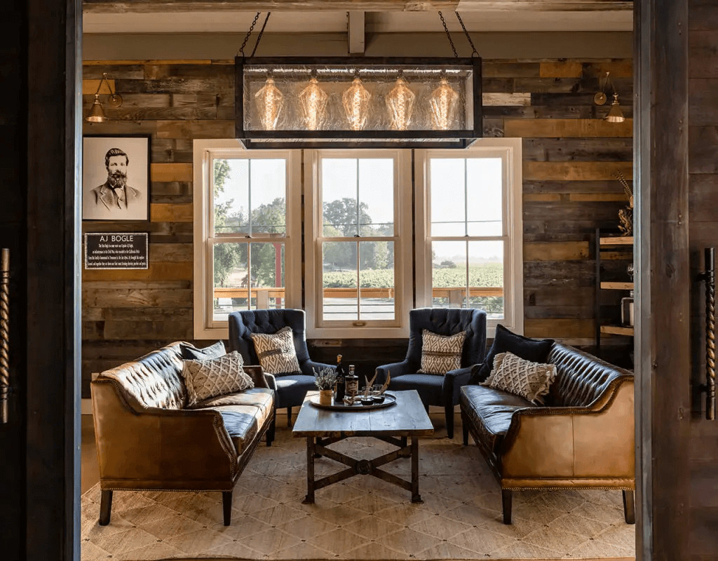 Welcoming interior waiting area at Bogle Family Vineyards Home Ranch.