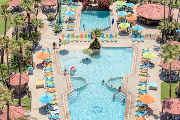 Isla Grand Beach Resort pool and palm trees