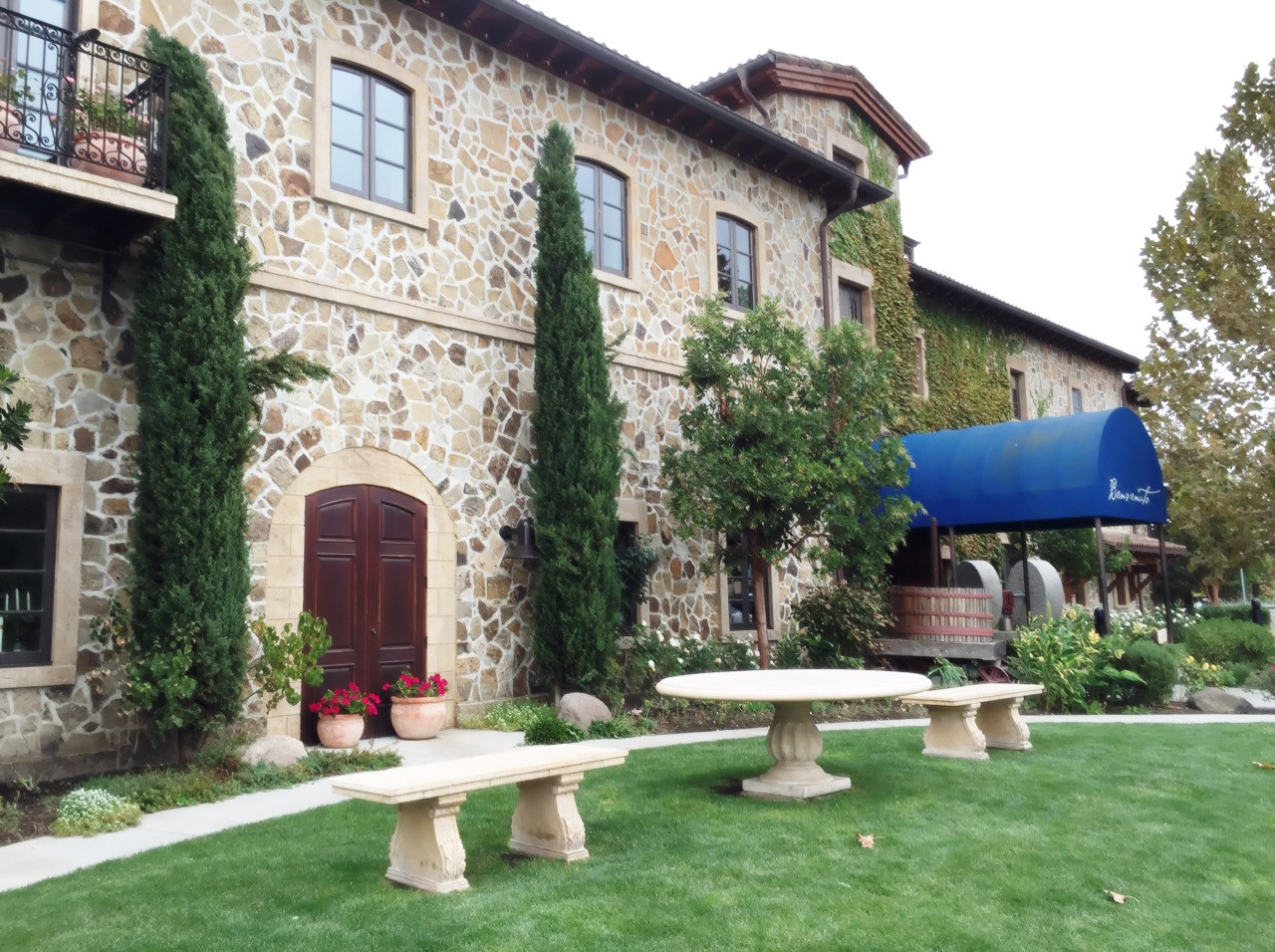 Exterior view of Jacuzzi Family Vineyards stone building