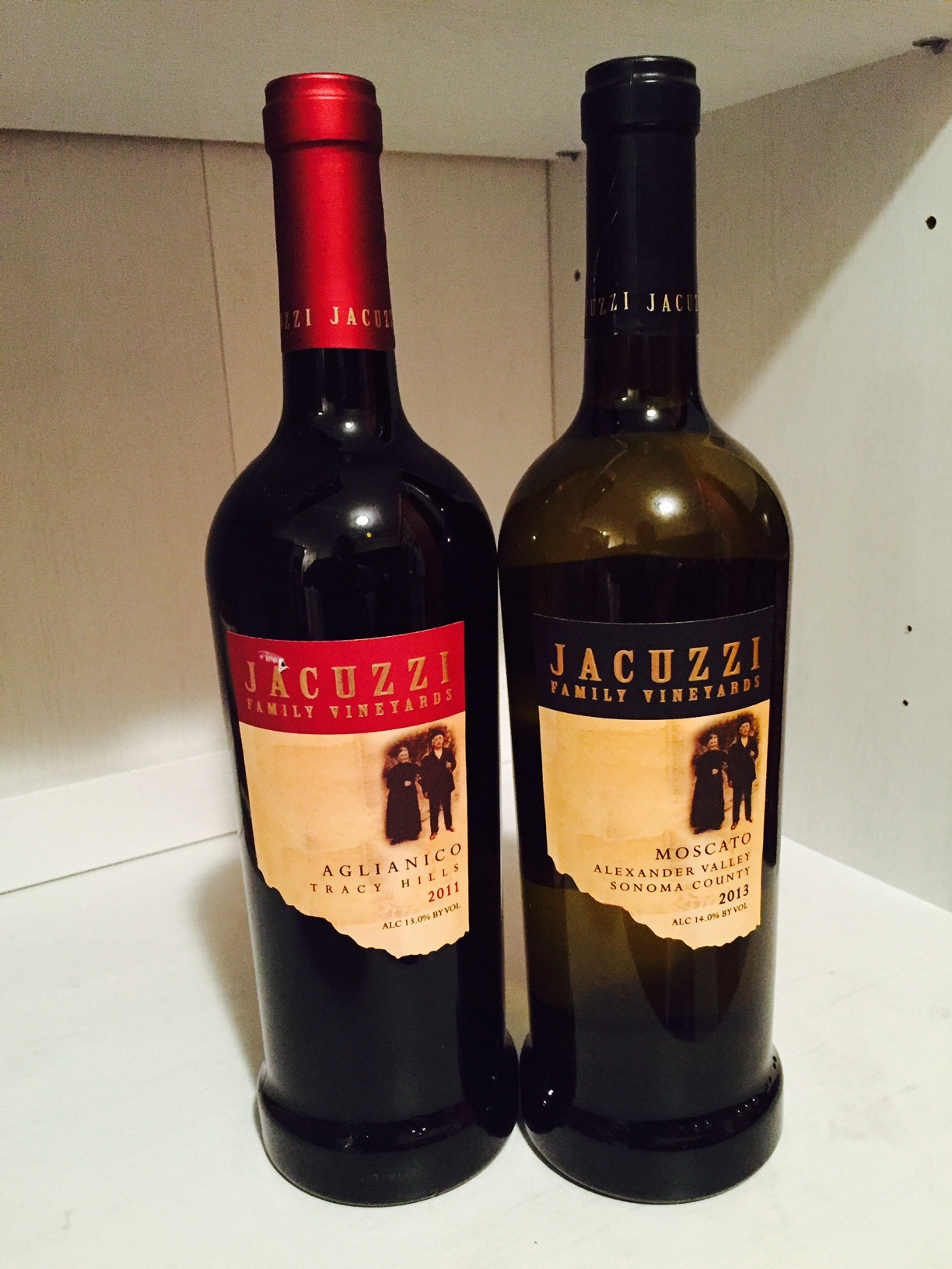 Wine bottles purchased from Jacuzzi Family Vineyards