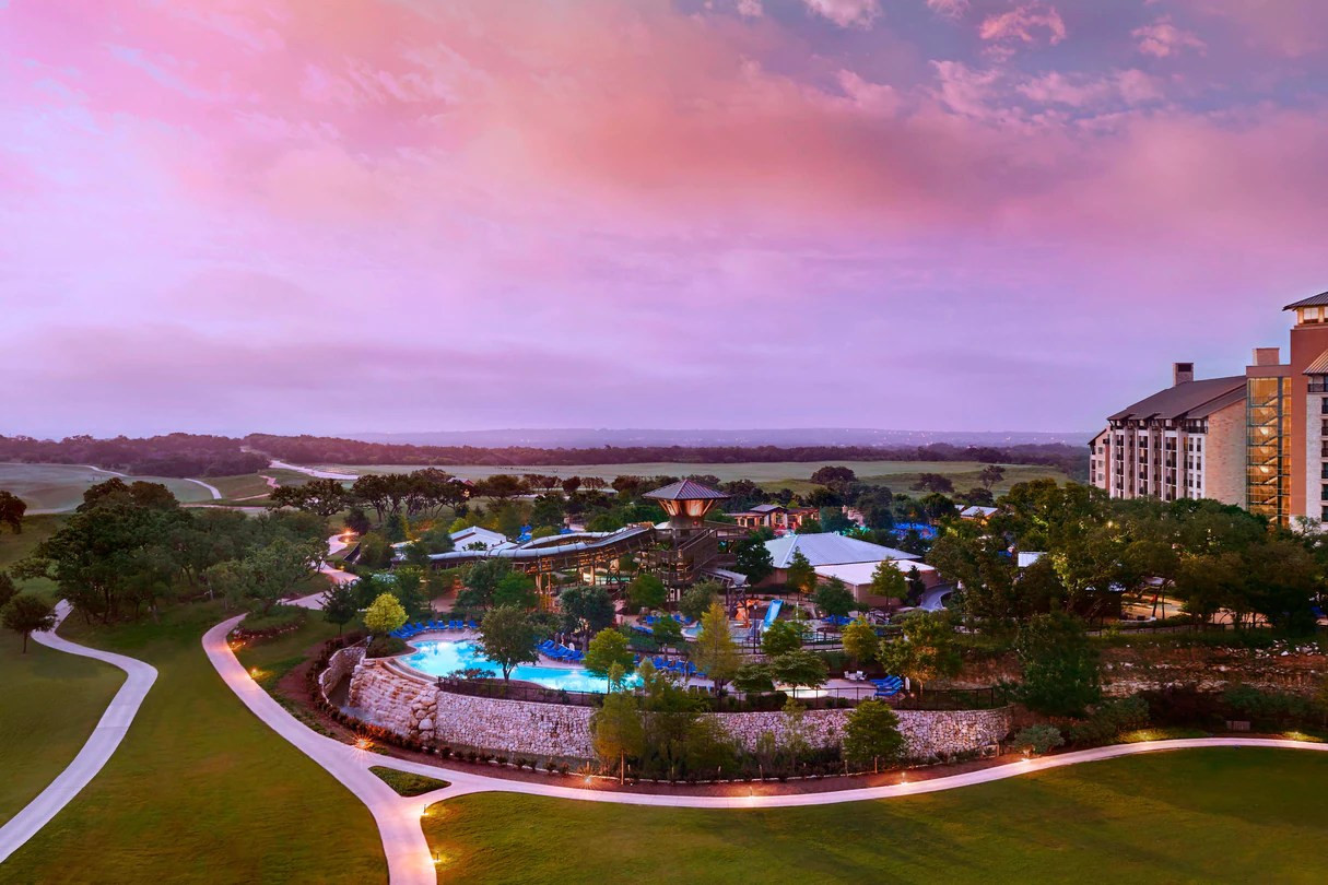 JW Marriott San Antonio Hill Country Resort exterior at sunset