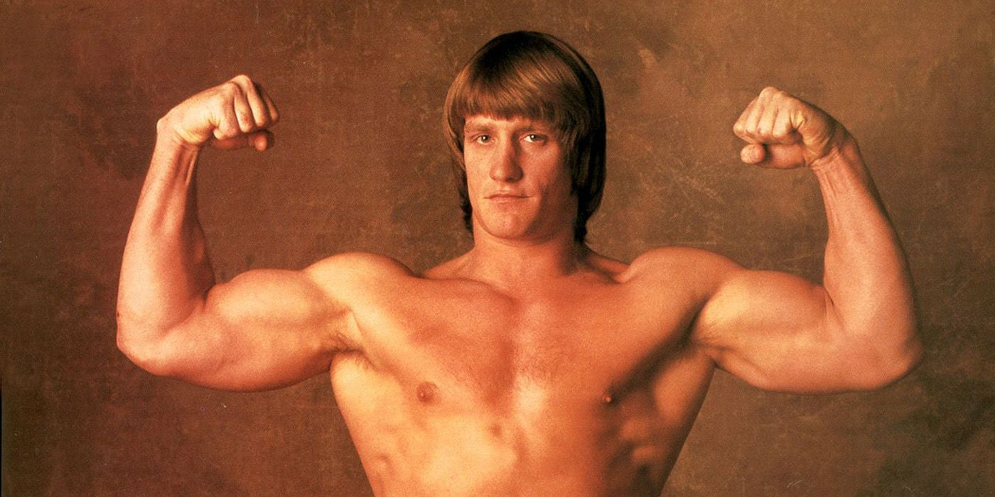 A somber portrait of the Von Erich brothers, Kevin, Kerry, David, and Mike, standing together in their wrestling attire, their expressions reflecting the weight of their family legacy and the tragedies that would befall them.