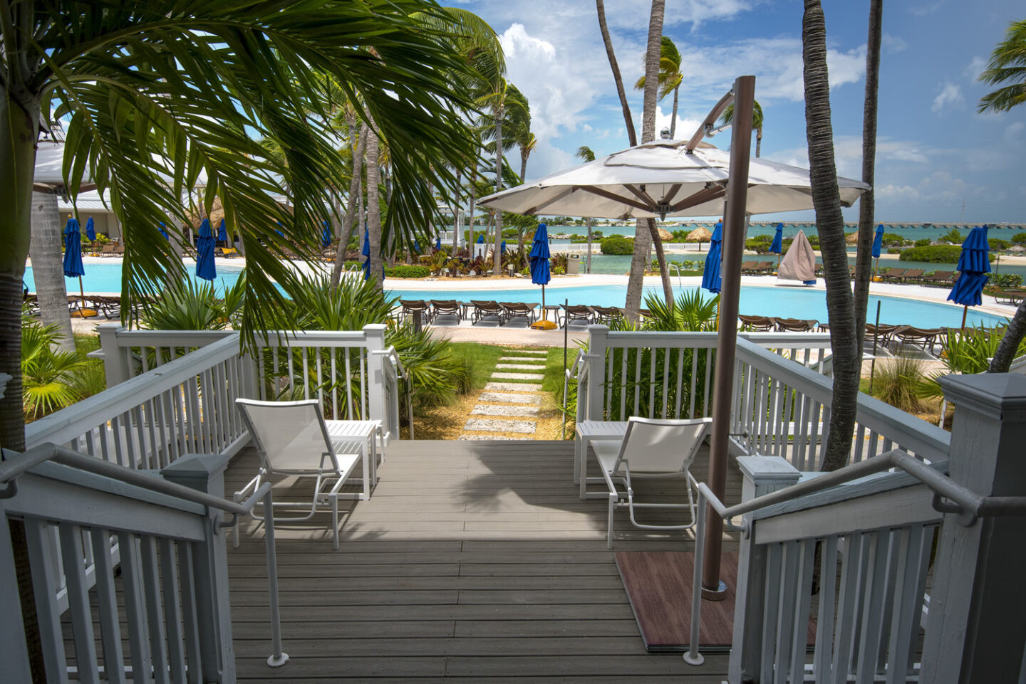Lanai deck area at Hawks Cay Resort, illustrating the direct pool access from certain room types.