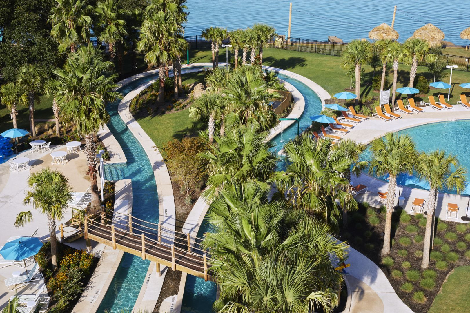 Margaritaville Lake Resort Lake Conroe lazy river aerial view