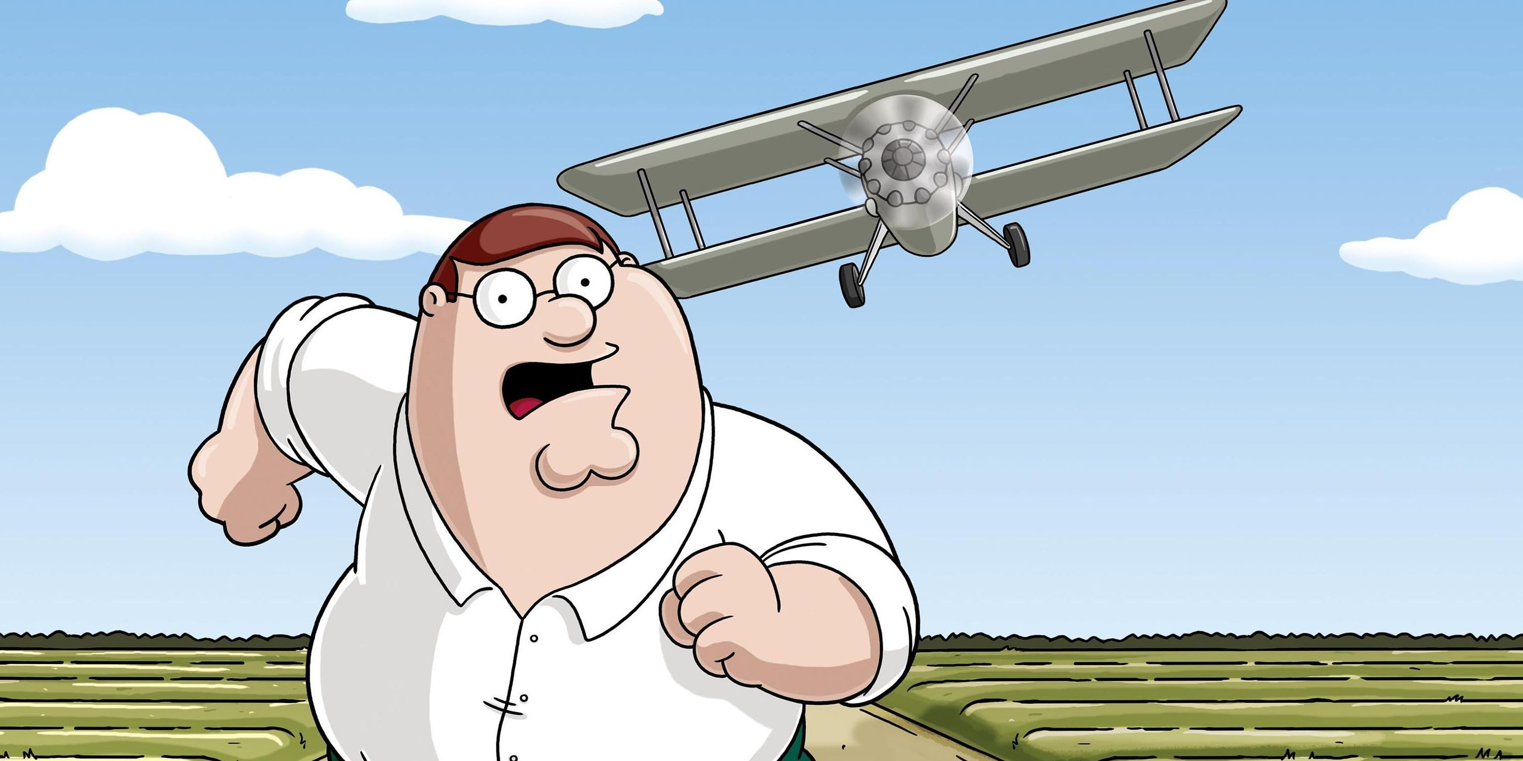 Peter being chased by a plane in Family Guy