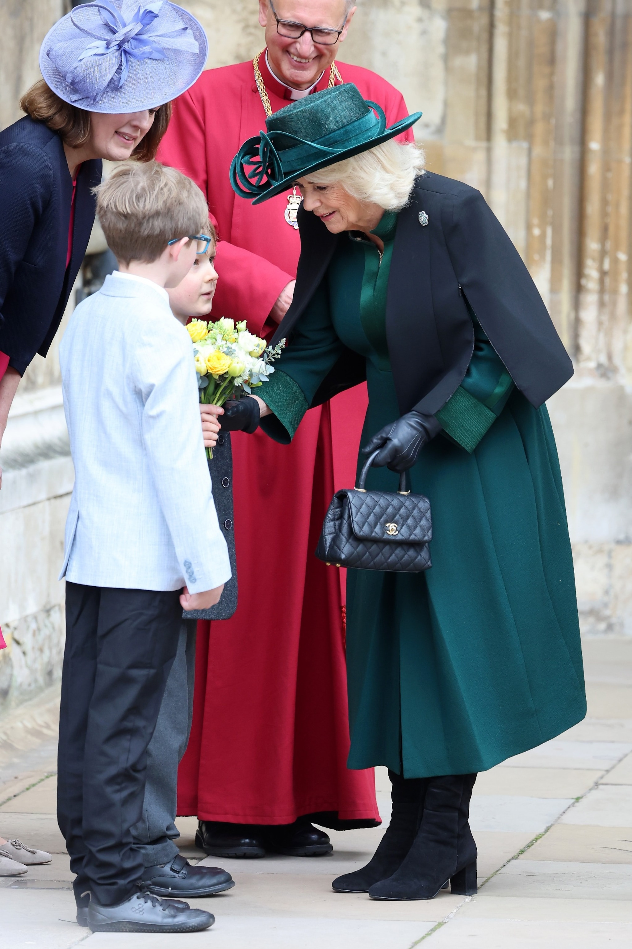 Queen Camilla departs from the Easter Mattins Service at Windsor Castle in Windsor, England, March 31, 2024