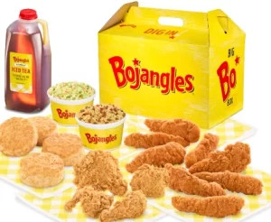 Bojangles 8-piece family meal featuring fried chicken, biscuits, and sides.