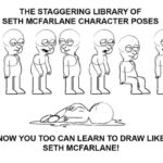 Peter Griffin falling down the stairs, humorously contorted, with living room furniture scattered around him