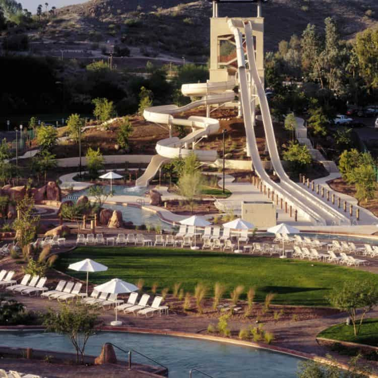 There are several Arizona resorts with some amazing pools to choose from, but the Arizona Grand Resort is topping my list because it has an entire waterpark on the property.
