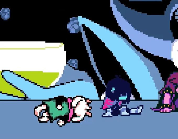 Deltarune mod replacing Ralsei's sprite with the Family Guy death pose