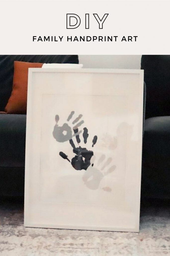Family handprint art featuring colorful handprints arranged creatively on a canvas.