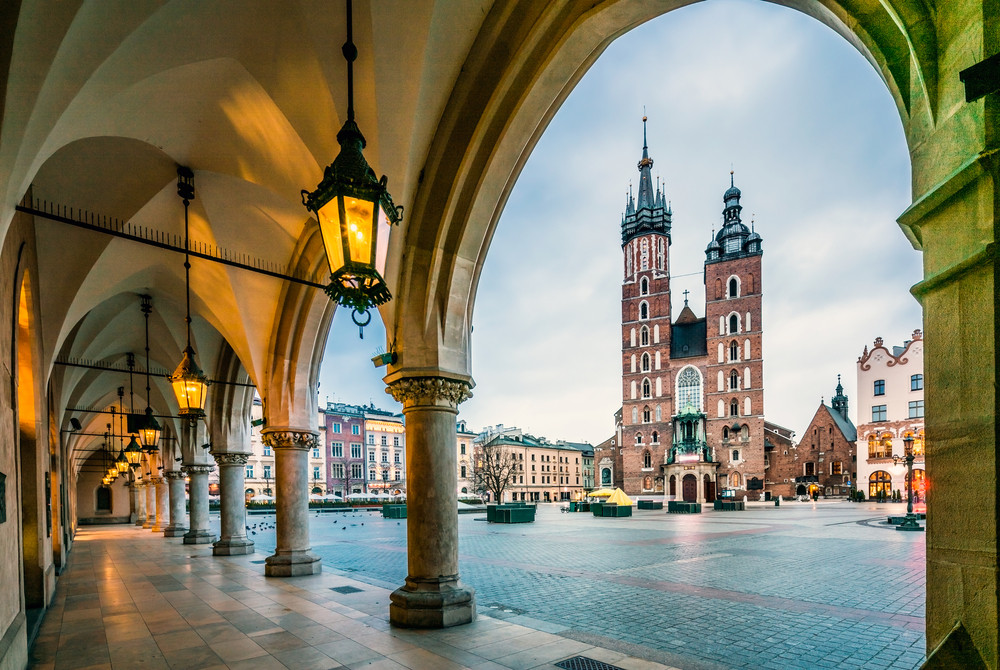 Beautiful Krakow market square, Poland, Europe for a family spring break trip