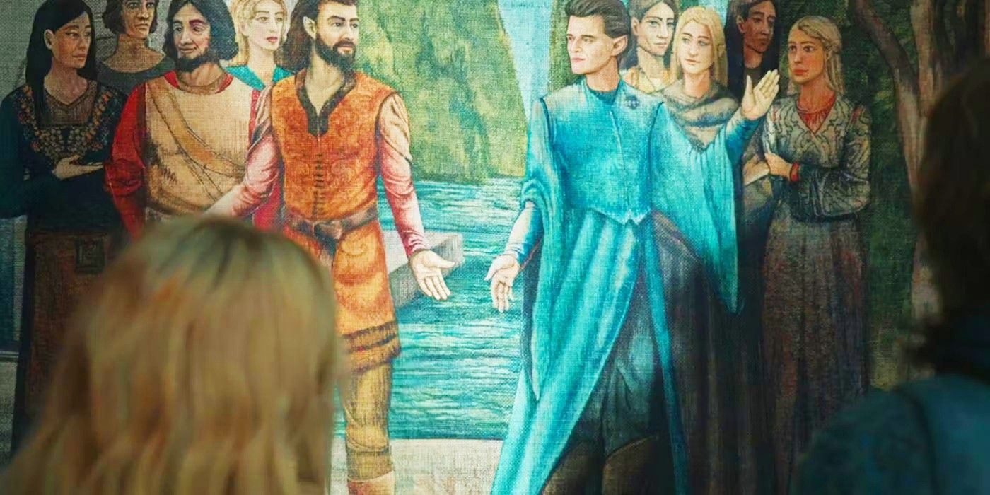 Rings of Power depiction of Elrond and Elros in a painting