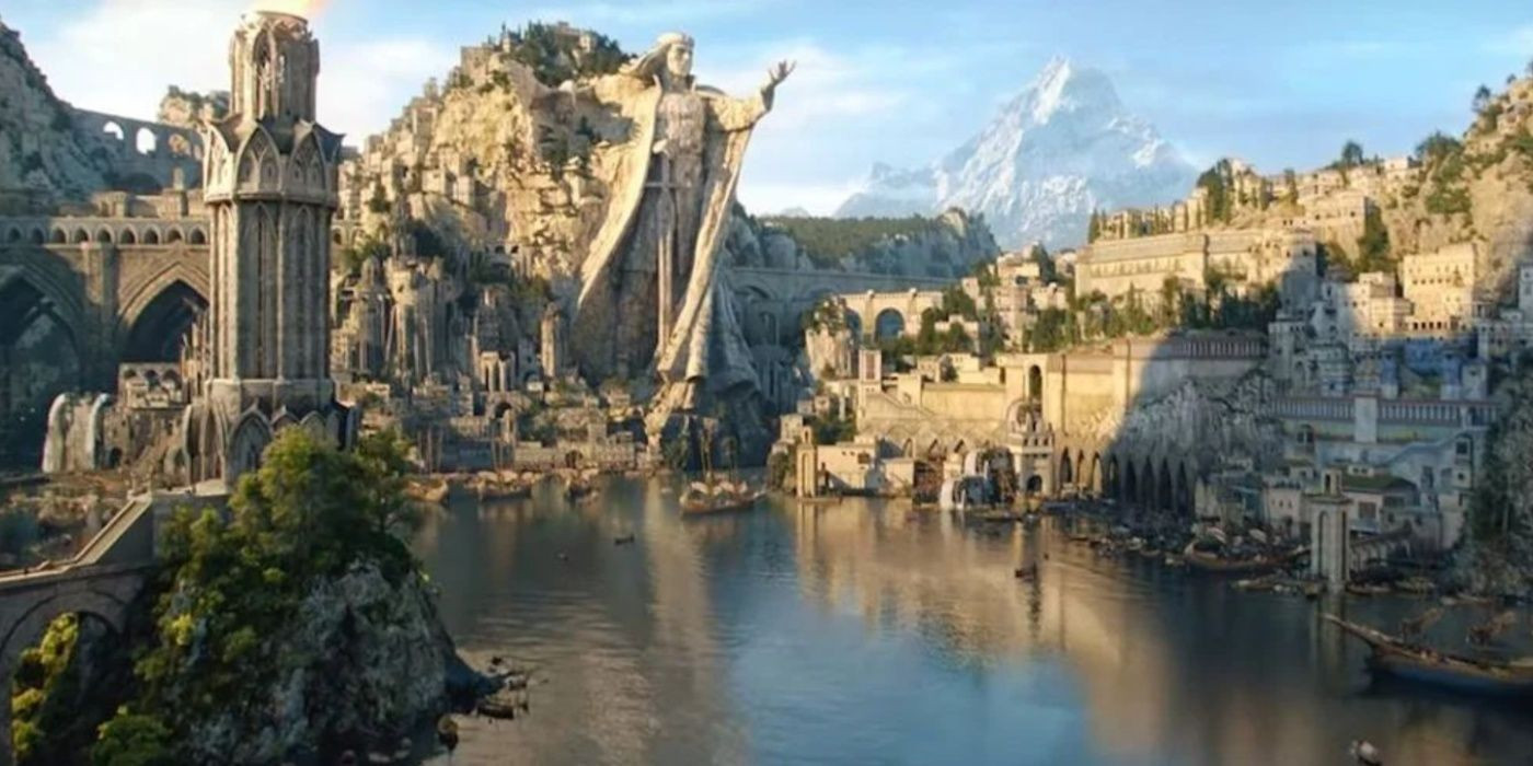 The regal entrance to Numenor in the Lord of the Rings universe.