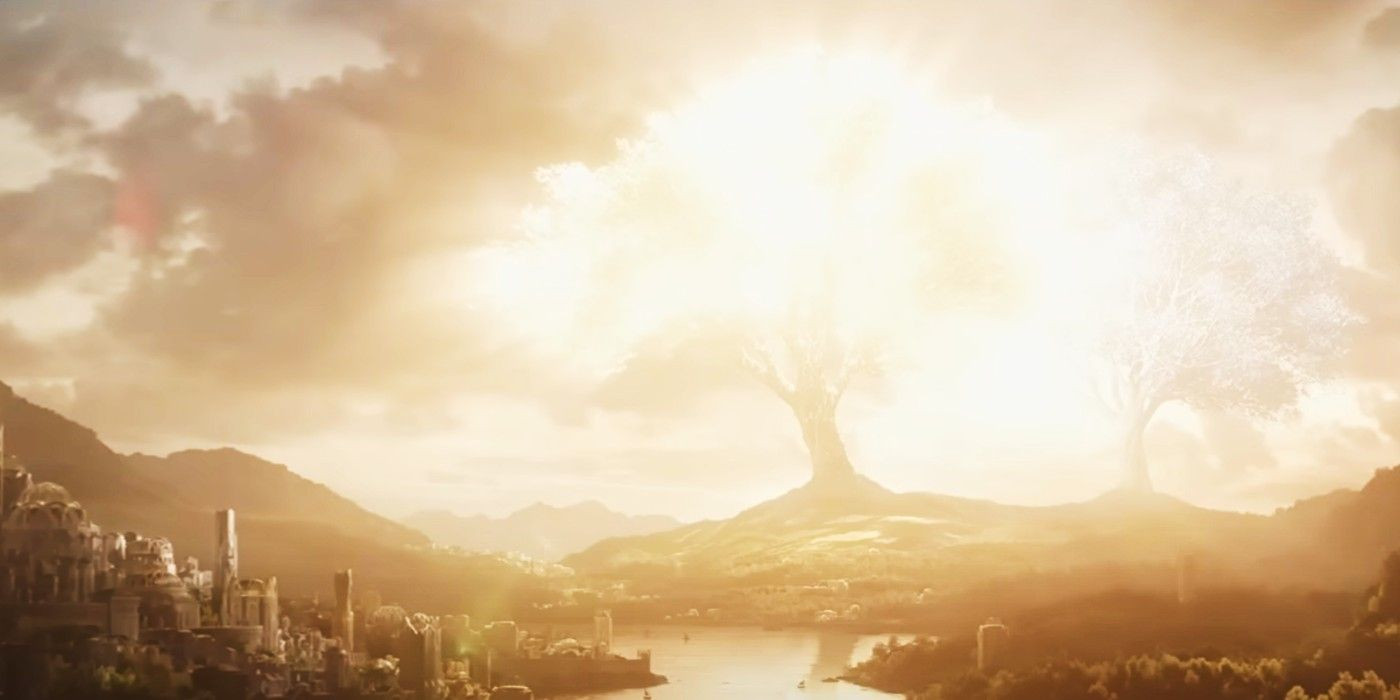 An image of the Trees of Valinor from The Rings of Power.