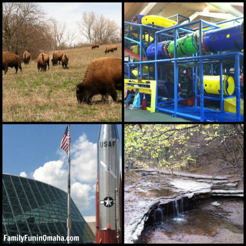 A collage of images of Wildlife Safari, Mohoney SAC Museum, and Platte River.